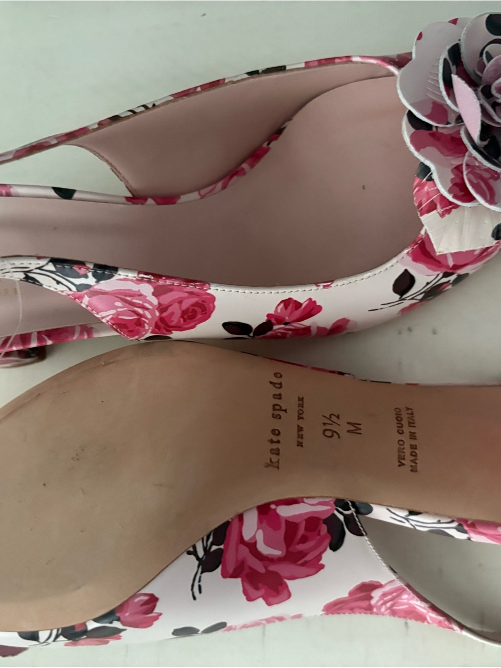 kate spade Pink Floral Slingback Block Heels with 3D Rose Appliqués - Picture 5 of 7